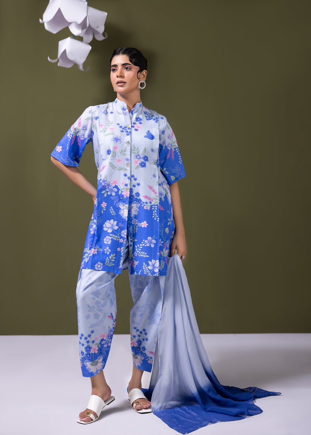 Women's blue printed lawn co-ord outfit
